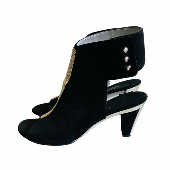 Onex Leather Tuxedo Heeled Sandal Black Sz 9/9.5 - Picture 5 of 15